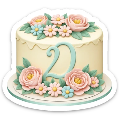 make a floral pastel cake that is aesthetic or vintage with the number 20 on it sticker