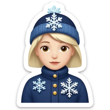 Fantasy human emoji portrait, small winter brooch or snowflake pin on clothing, festive but restrained design, cozy winter mood, flat emoji style, male/female variant
 sticker