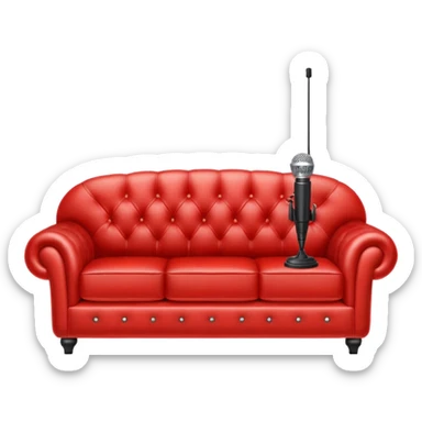 Red sofa with microphone sticker
