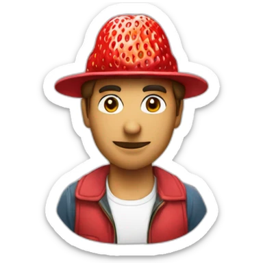 a man waring strowberry hat sticker