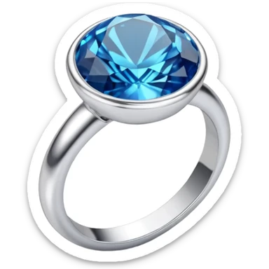 a silver ring with a blue gemstone, on a white background, in the style of iOS emoji, clean and minimalistic, high quality, 3D render, soft lighting, realistic reflections sticker