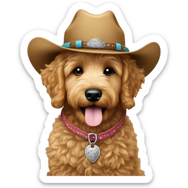 mini goldendoodle wearing cowgirl hat sticker