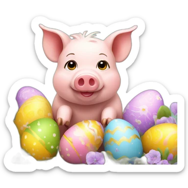 pig with easter decoration sticker