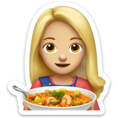 Blond girl eating Spanish paella sticker