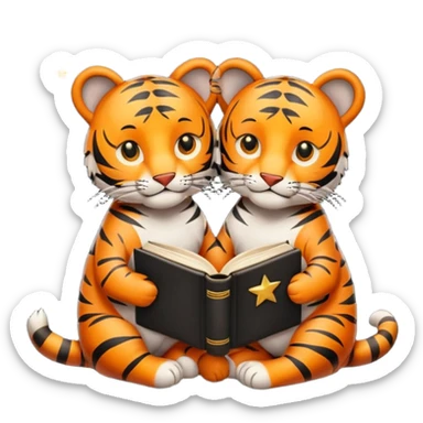 2 tigers hug + stars + book sticker