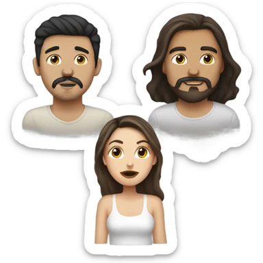 White girl and Mexican guy kissing . Girl has dark hair and guy has goatee sticker