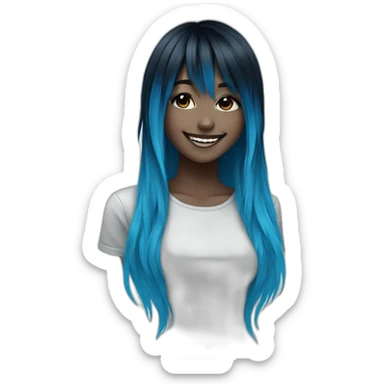 Happy emo girl, black makeup, long choppy blue hair side bangs sticker