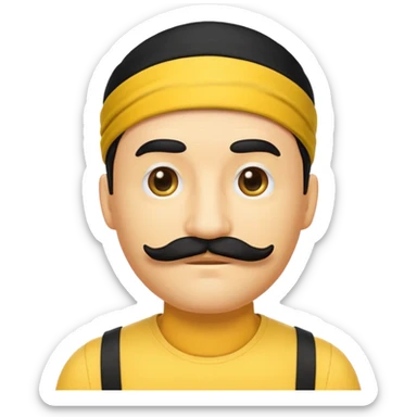 A yellow emoji with a black headband and a simple male mustache sticker