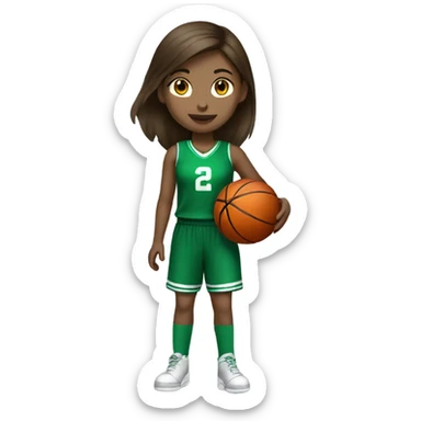 Straight brown hair girl playing basketball green uniform skinny sticker