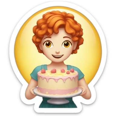 red-haired girl with a cake around the sun sticker