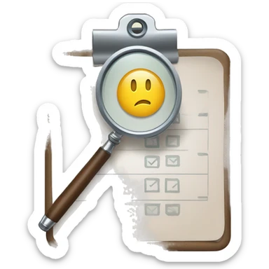 clipboard with a checklist combined with a magnifying glass sticker