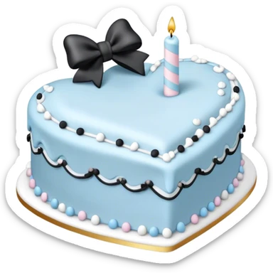 Pastel blue heart shaped birthday cake with black and white bows  sticker