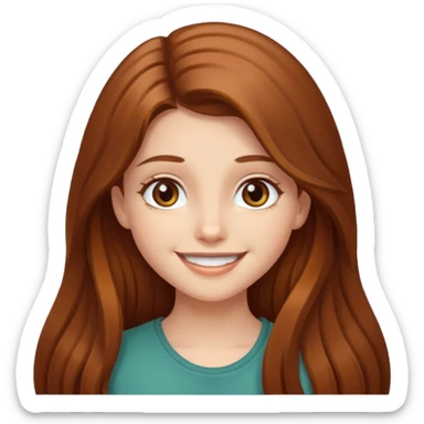create a girl with chestnut colored long hair, hazel eyes and beautiful smile sticker