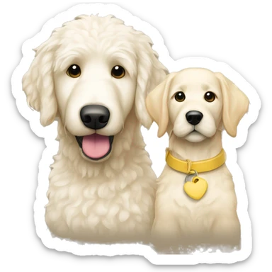 A golden doodle white with a yellow lab happy together  sticker