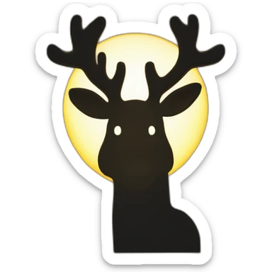 A reindeer silhouette with a sun at the top shining with an overall dark background sticker