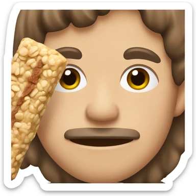 Man with brown hair eating a muesli bar  sticker