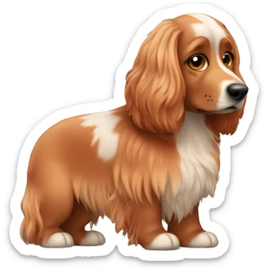 long haired copper dog with black spots on nose and short floppy ears sticker