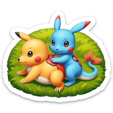2 friendly pokemans one fell down and the other is helping the other get up  sticker