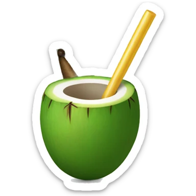 Green coconut with a straw sticker