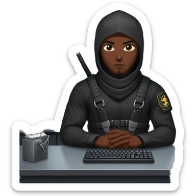 african-american mercenary black ninja hacker terminal command center sticker