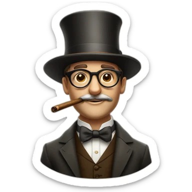 a dapper fellow with round opticals, cigar and old english tip hat sticker