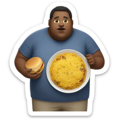obese man with big belly eating food sticker