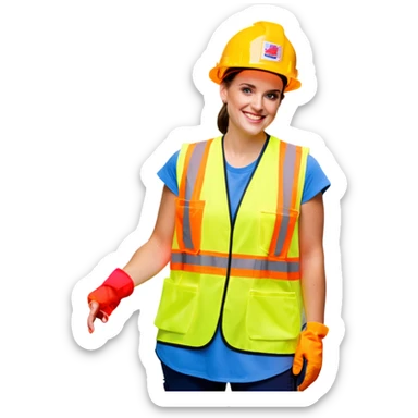  caitlin clark is a construction worker wearing a patriotic dress with a neon yellow safety vest over the dress. she also has a hard hat and a patriotic patch on the vest sticker