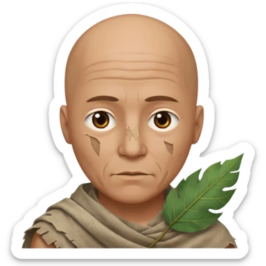 ancient man bold head, tattered leaf cloth sticker