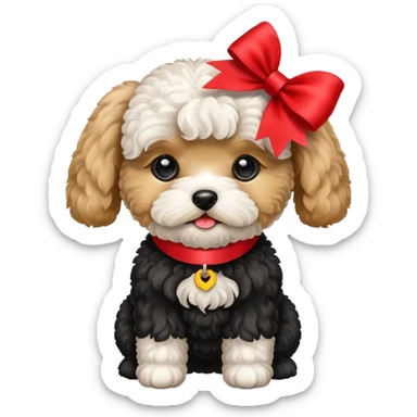 Maltipoo black with a ribbon at the ear  sticker