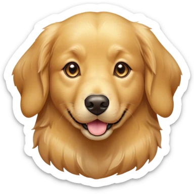 Cinematic Cute Golden Retriever Portrait Emoji, Head tilted playfully and inquisitively, showcasing a rich, glossy golden coat with a healthy sheen, round, sparkling brown eyes filled with curiosity, Simplified yet irresistibly adorable features, highly detailed, glowing with a warm, friendly glow, high shine, affectionate and lively, stylized with a touch of whimsy, bright and endearing, soft glowing outline, capturing the essence of a mischievous yet loving companion, so playful it feels like it could leap out of the screen and into your arms! sticker