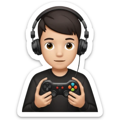boy with headphones holding all black game controller sticker