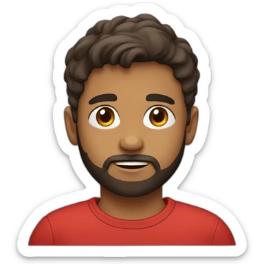 boy with red t-shirt, defined beard and dark brown short hair sticker