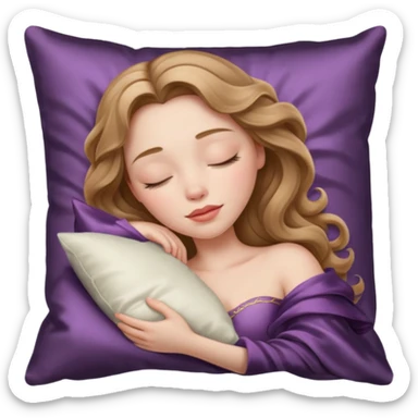 sleeping beauty girl with pale skin and light brown wavy hair with a silk pillow sticker
