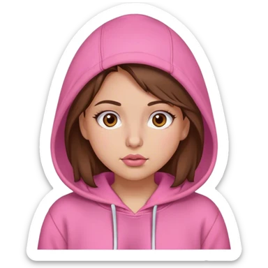 Girl brown eyes and hair and browse , Nose ring, Plump lips, Pink Hoodie sticker