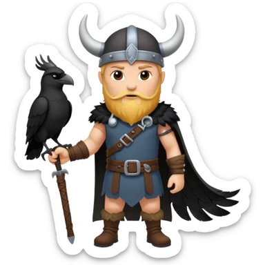 a cartoon Viking fully body raven with horned cap sticker