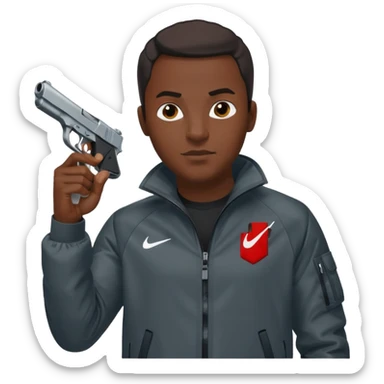 Black guy in nike tech pointing a gun sticker