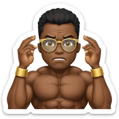 black bodybuilder with gold glasses frustrated pulling hair sticker