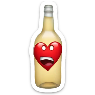 A red heart ❤️ with eyes, a mouth, and hands, tipsy and drunk, holding a bottle, looking wobbly and playful sticker