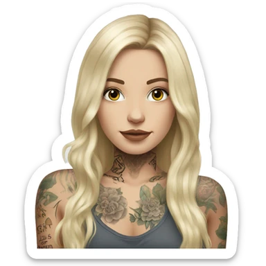beautiful white girl with tattoos, with long blond hair  sticker
