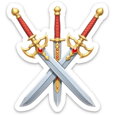 Golden fiery royal two crossed swrods with red gem and golden blade sticker