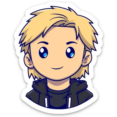 boy with long light blonde hair, dark blue eyes, facial piercings, all black clothing sticker
