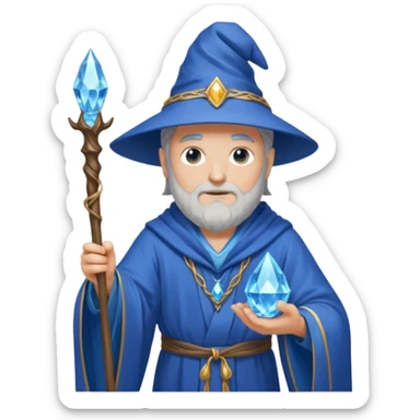 Wizard in blue robe with crystal-topped staff sticker