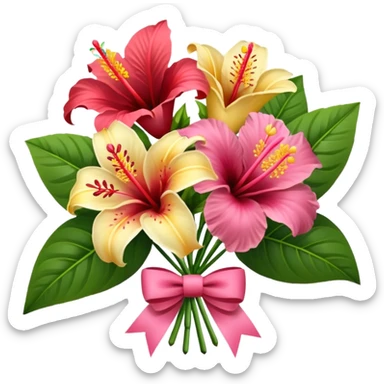 bouquet of lilies and hibiscus with bow sticker