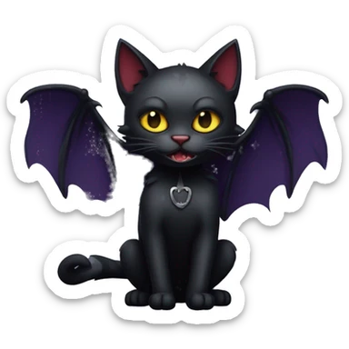Black vampiric Cat-Fakémon with big fangs and bat wings on head and bat wings on back full body sticker