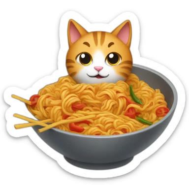 Cat eating spicy noodles sticker