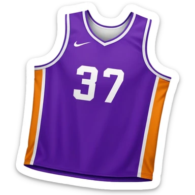 Cinematic Realistic image of a basketball jersey rendered in bold team colors with finely textured fabric and realistic creases, set against an energetic court backdrop with bright, dynamic lighting sticker