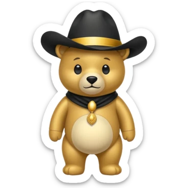 Oso dorado con un sombrero elegante    negro y  en   su cuello un moño negro 🎩 sticker