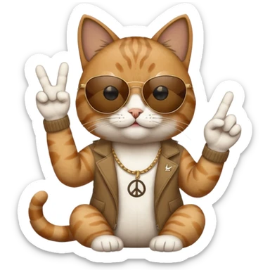 a cat wearing sunglasses a saying peace out on his head there would be written peace out and he will do the pose for peace out sticker