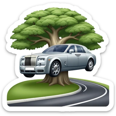 Rolls-Royce Phantom (2022) – cinematic-realistic Rolls-Royce Phantom emoji, its polished silver frame glistening under the sun as it glides down a winding, tree-lined road. The iconic Spirit of Ecstasy hood ornament stands proudly, the V12 engine hums silently as the car cuts through the serene countryside, embodying elegance and power. sticker