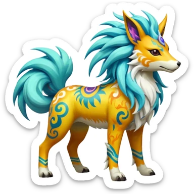 Tropical Tiny Marked Patterned Tribal Colorful Painted Oriental Asian Patterned Tropical Exotic Toxic Suicune-Solgaleo-Rapidash-Arcanine-fusion-hybrid-creature (full body) sticker
